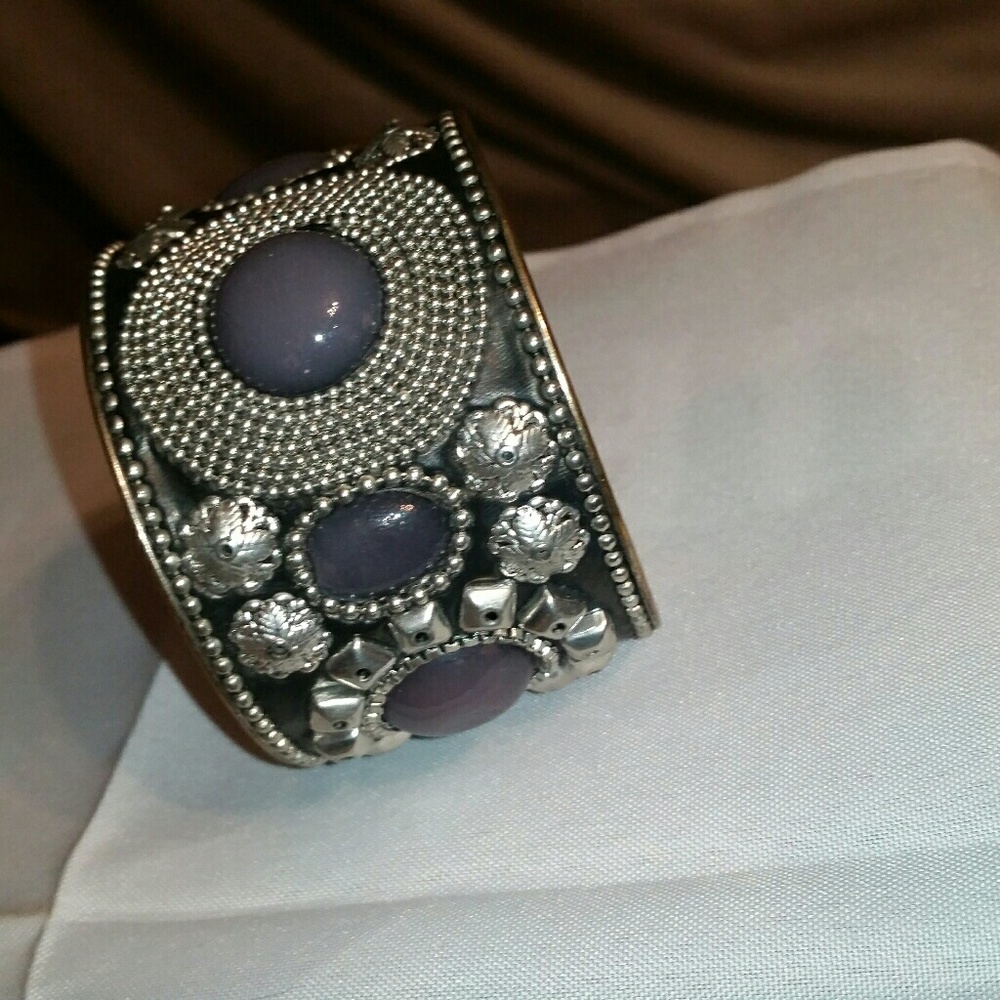 Splurge Silver, Black, Purple Cuff Bracelet